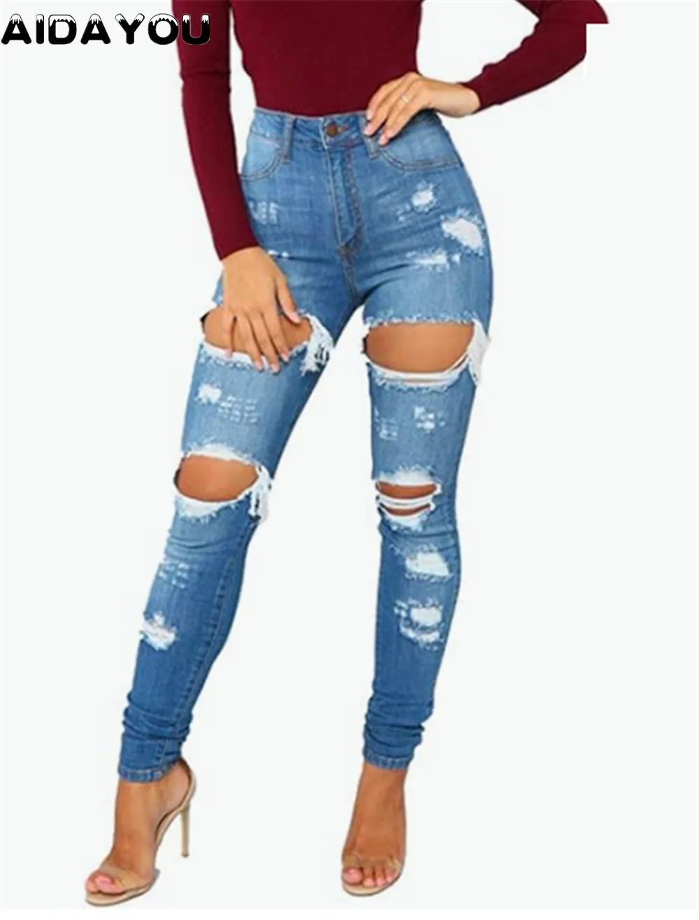 Women's Ripped Jeans Distressed Slim Fit Distressed  Denim Pants Comfy Stretch Skinny Boyfriend Jeans  Long Tall 31