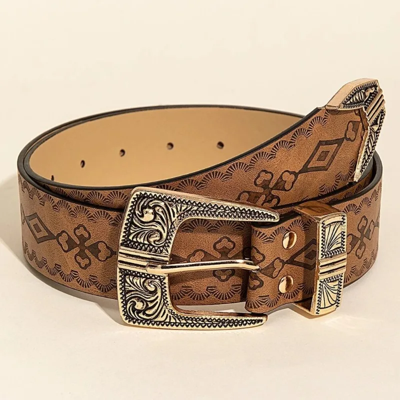 

Retro Carved Women's Buckle, Bohemian Brown Embossed Belt, Western Belt for Jeans, Dress Belt and Fashionable Jacket, 2024 New