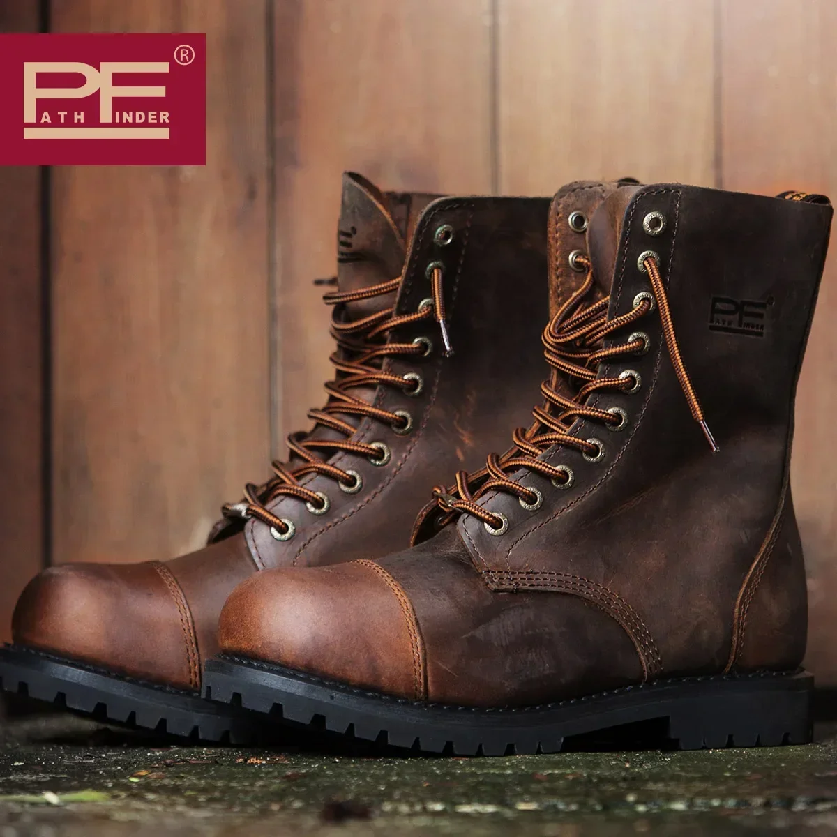 Fashion Men's Genuine Leather Motorcycle Boots Luxury Goodyear-Welted Vintage Work Tooling Outdoor Mid-calf Basic Riding Boots