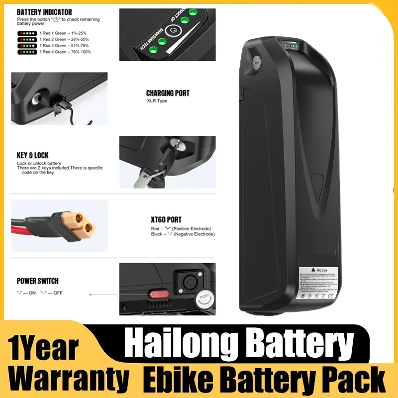 Hailong 48v 36 52v 60v 72v Ebike Akku 20ah 25AH 30ah 40Ah 50AH 60Ah Lithium Battery Bafang Motor 750W 1000W 1500W 2000w Battery