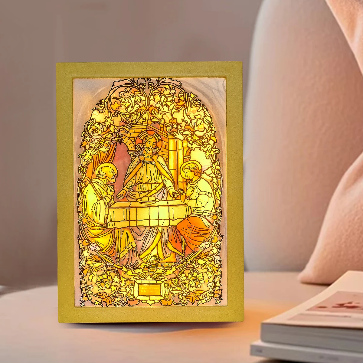 

Beautiful LED Light Painting Indoor Sunlight Window Wooden Photo Light Dimming Wall Artwork Table Lamp Home Decor Night Lamp