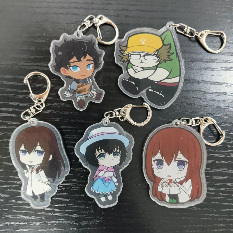 Japan Anime Steins;Gate Figures Okabe Rintarou Makise Kurisu Cosplay Q Version Acrylic Keychains Kawaii Bag Pendant Decor Gift