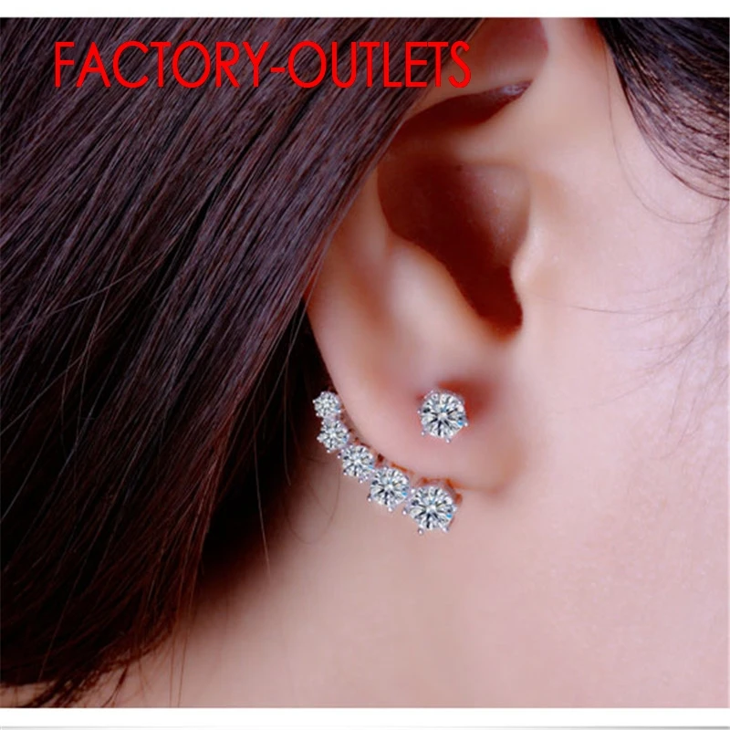 New Fashion Real 925 Sterling Silver Shiny Cubic Zirconia Crystal Beads Neckband Stud Earrings for Women Wedding Bijoux Brinco