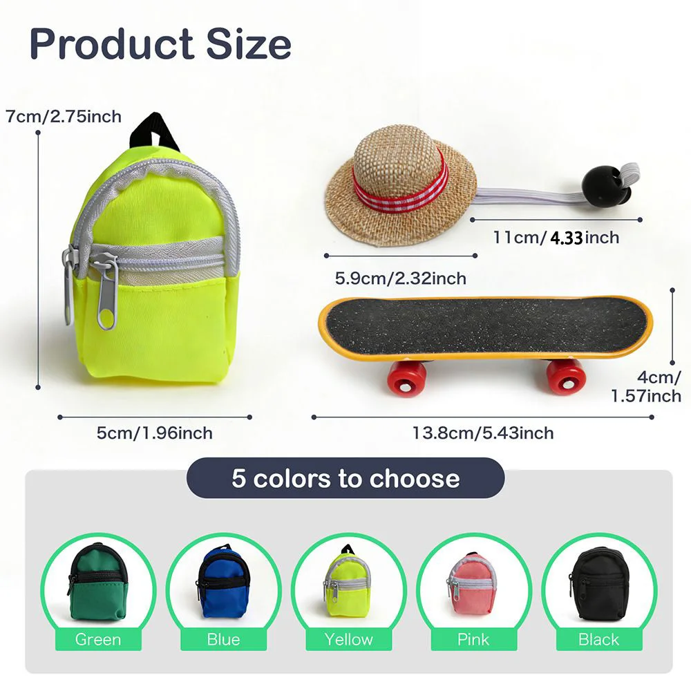 3 Pcs Bearded Dragon Accessories Set Lizard Backpack Adjustable Hat Mini Skateboard for Hamster Parrot Turtle Reptiles