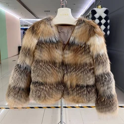 2024 New Winter Real Fox Fur Strip Sewed Toghter Jacket White Duck Down Lining Thick Warm Real Fur Luxury Coat Women Outerwear