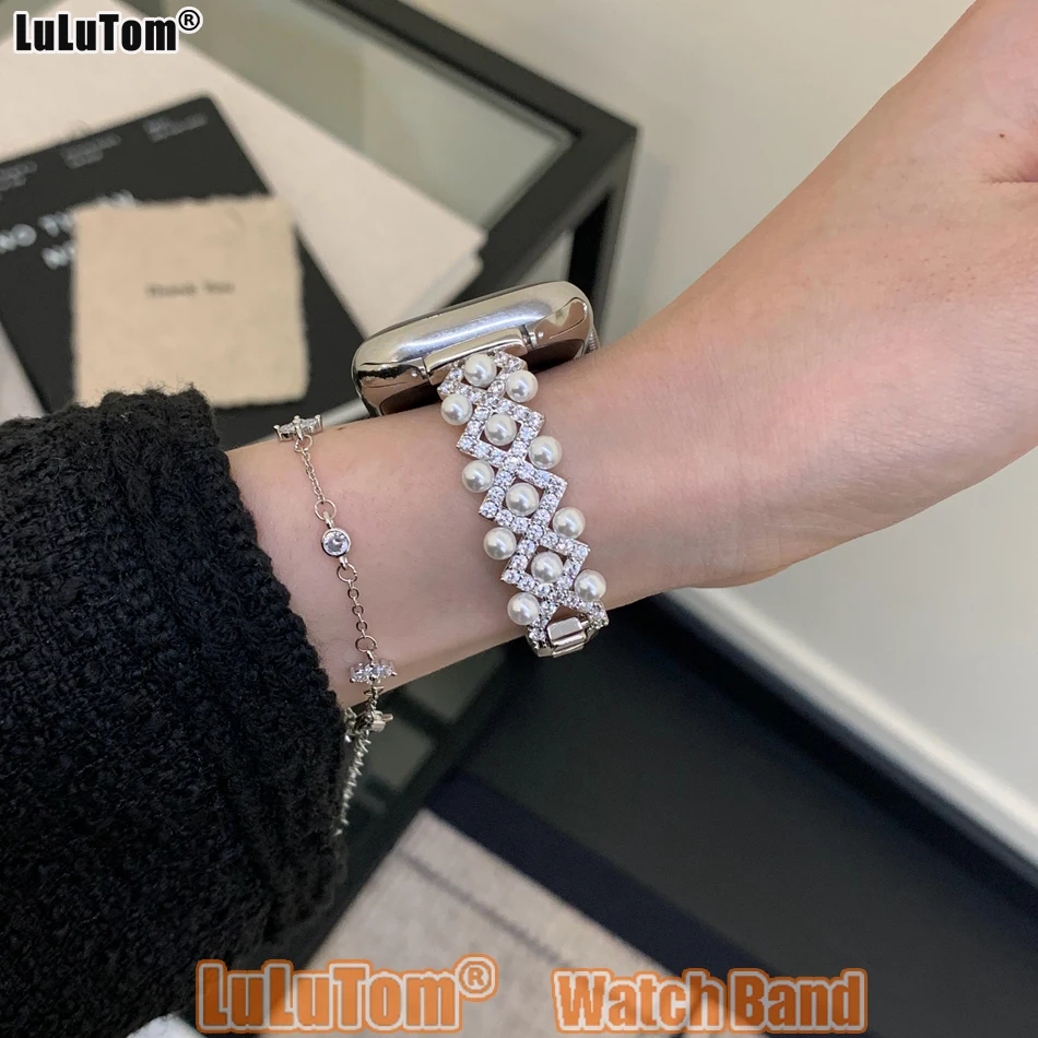 

Woman Pearl Jewelry Strap for Apple Iwatch Series 11 10 9 8 7 6 5 SE Ultra Watch Band 38 40 41 42 44 45 46 49 mm Luxury Bracelet