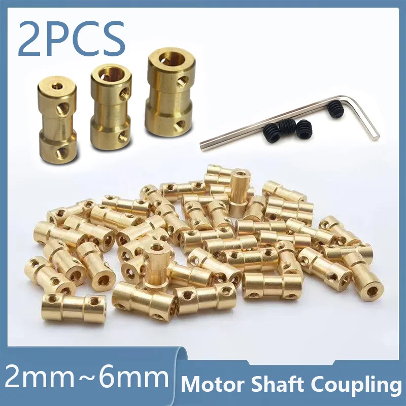 2Pcs Motor Shaft Coupling 2mm/2.3mm/3mm/3.17mm~6mm Brass Flexible Motor Shaft Coupling Coupler Motor Transmission Connector