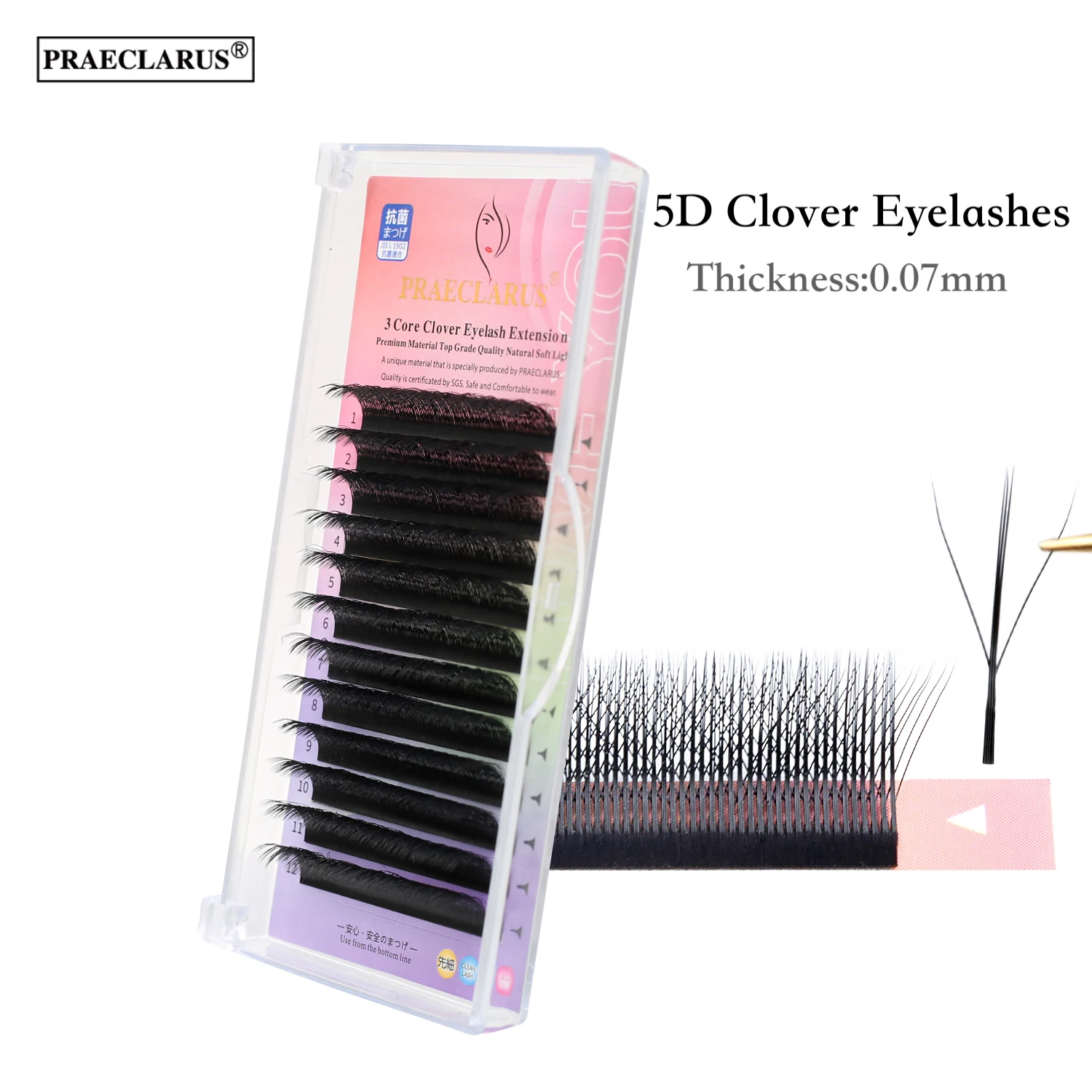 PRAECLARUS 3D Fairy Shape Lashes 12 Rows Eyelashes Premade Volume Fan Natural Soft Light Lashes Triple Tips Eyelashes