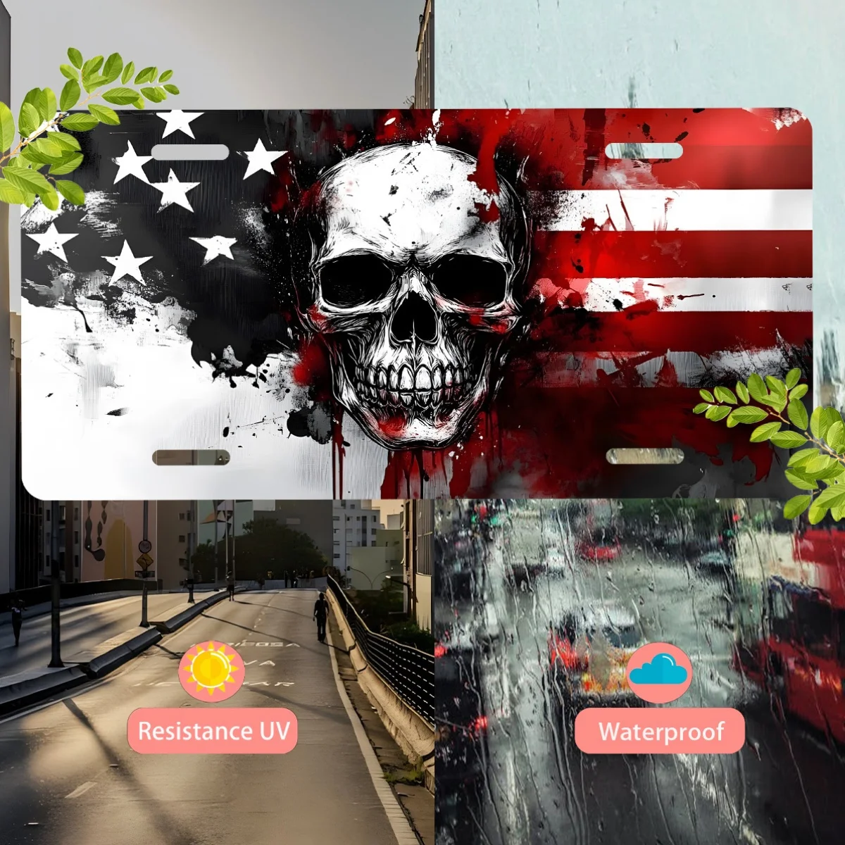 Blood for Man Skull Front Plate - Aluminum, Fun Novelty Car Tag for Men and Women Boys Girls, Durable with Polished Surface