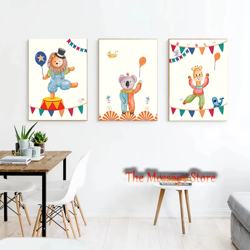 Vintage Circus Juggler Show Circus Animals Acrobats Carnival Nursery Kinderzimmer Poster Canvas Painting Wall Picture Home Decor
