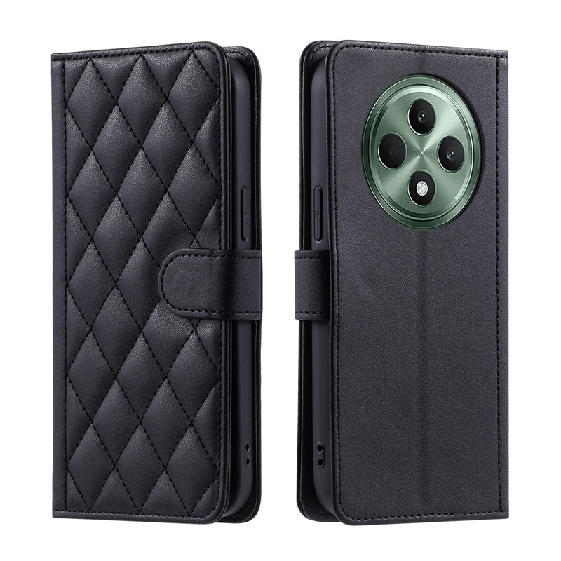 Fashion Wallet Case on For OPPO Reno 12F Cover Rhombic Pattern Flip Phone Case for Oppo Reno12 F Reno 12 Pro 12F 5G Coque Fundas