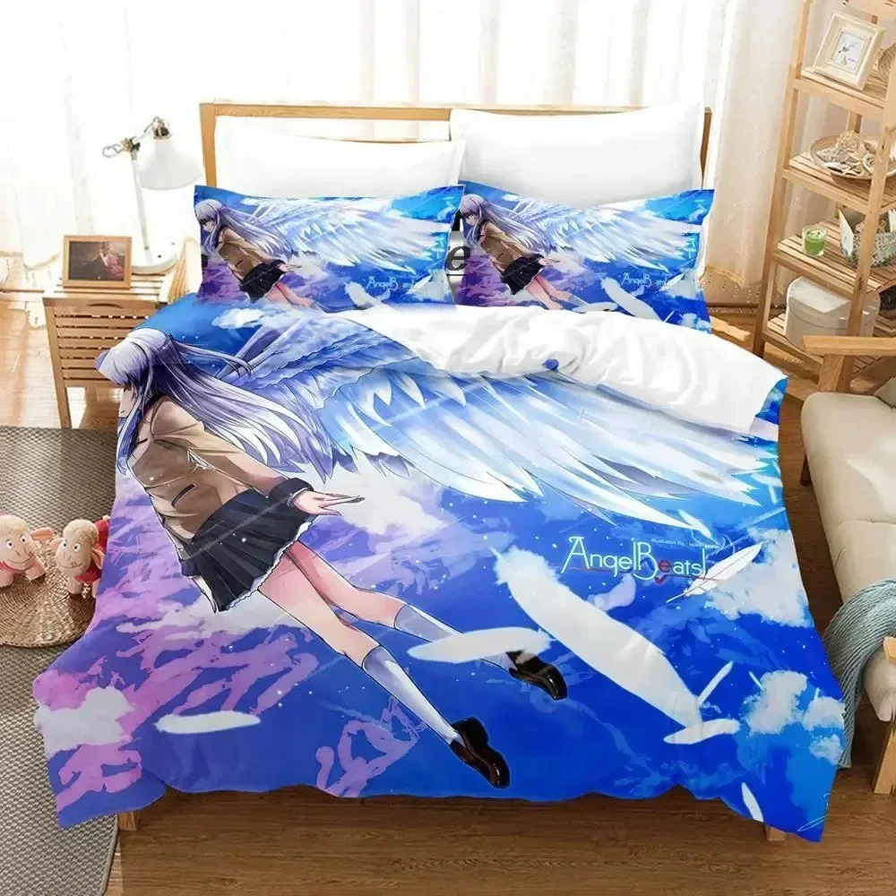 3D Print Anime Angel Beats Bedding Set Duvet Cover Bed Set Quilt Cover Pillowcase Comforter king Queen Size Boys Adult Bedding