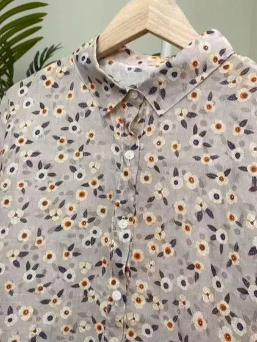 Autentico 2025 Inizio autunno Artistico Stampa retrò Cotone Lino Lungo Sve irt Colletto sottile traspirante Faion da donna