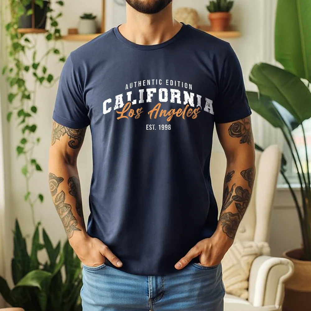 New Summer Men's 100% Cotton T-Shirt Los Angeles Authentic Edition 1998 Streetwear Casual Breathable Short Sleeve