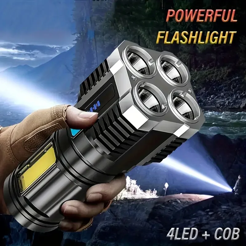 

Перезаряжаемый фонарик с 4 боковыми фонарями LED и COB с 4 режимами освещения — портативный осветительный инструмент для кемпинга и рыбалки на открытом воздухе