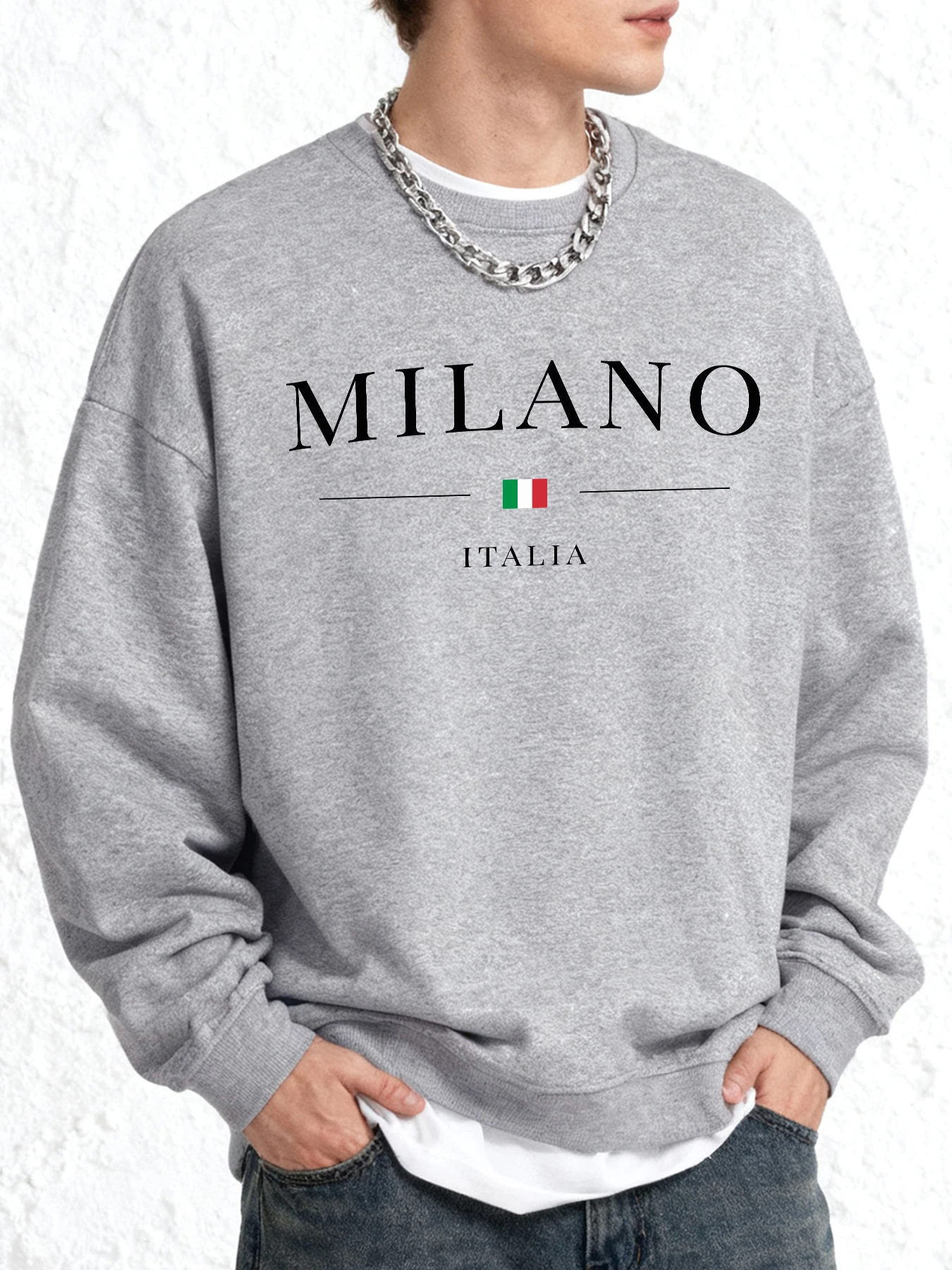 

Мужская теплая толстовка с принтом Italia Milano City, повседневная модная оверсайз с длинными рукавами, базовая уличная одежда, свободные простые пуловеры