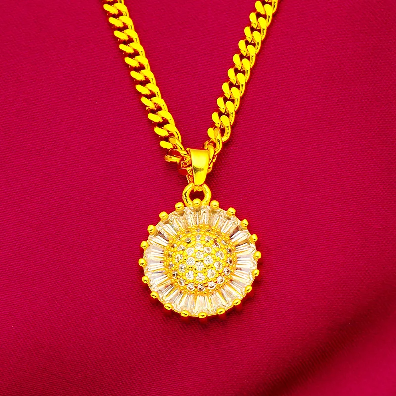 

Daily Fashion Sunflower Flat Necklace Pendant For Women 24K Gold AU999 Stylish casual design easy to match all daily