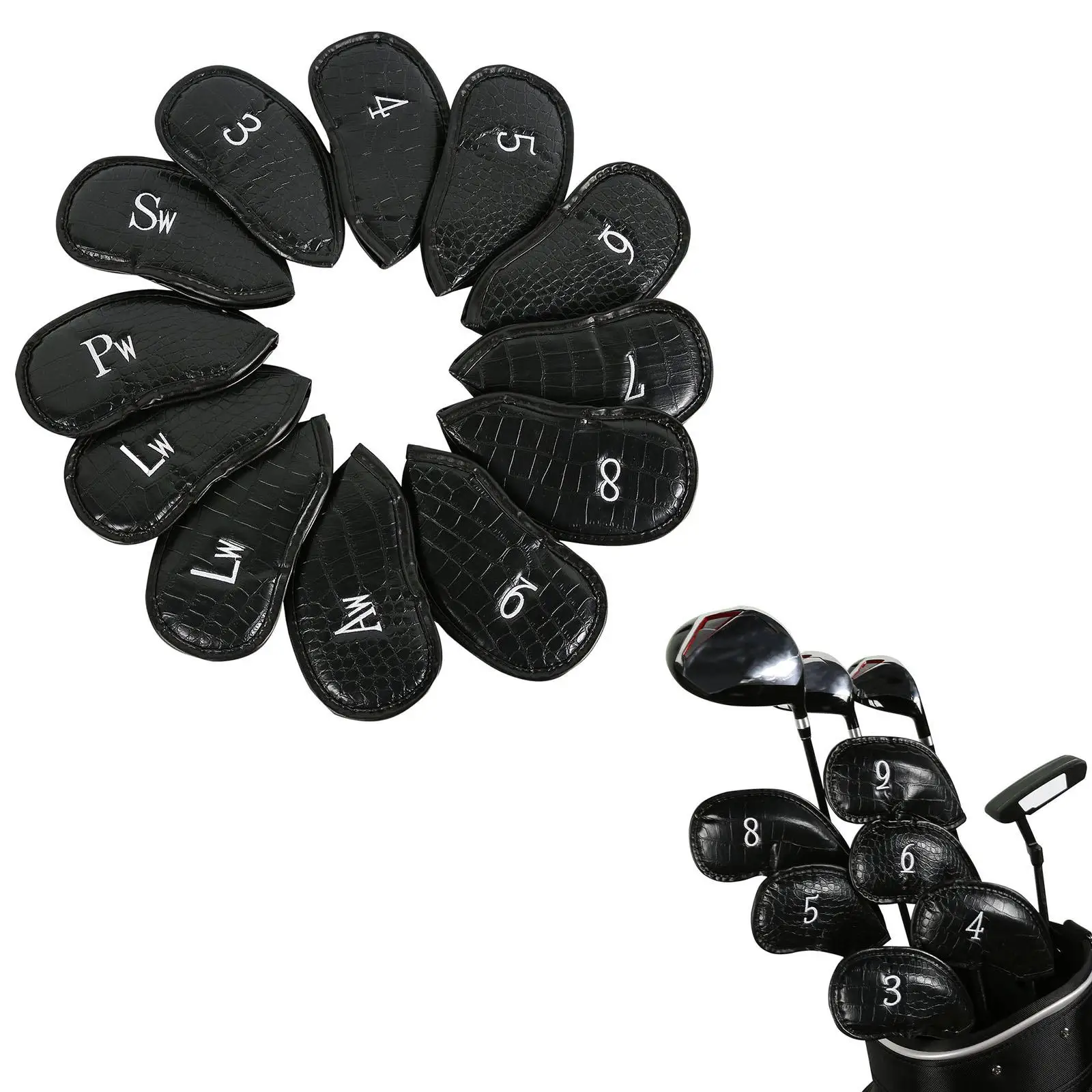 12Pcs/Set Golf Club Iron Cover for Golf Clubs PU Leather Universal Golf Accessory Head Protector for Men Waterproof