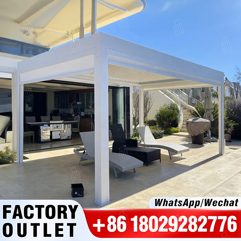 

Good Price Wall Mounted Outdoor Waterproof Aluminum Pergola Roof System Bioclimatic Motorized Retractable Louvre Awning