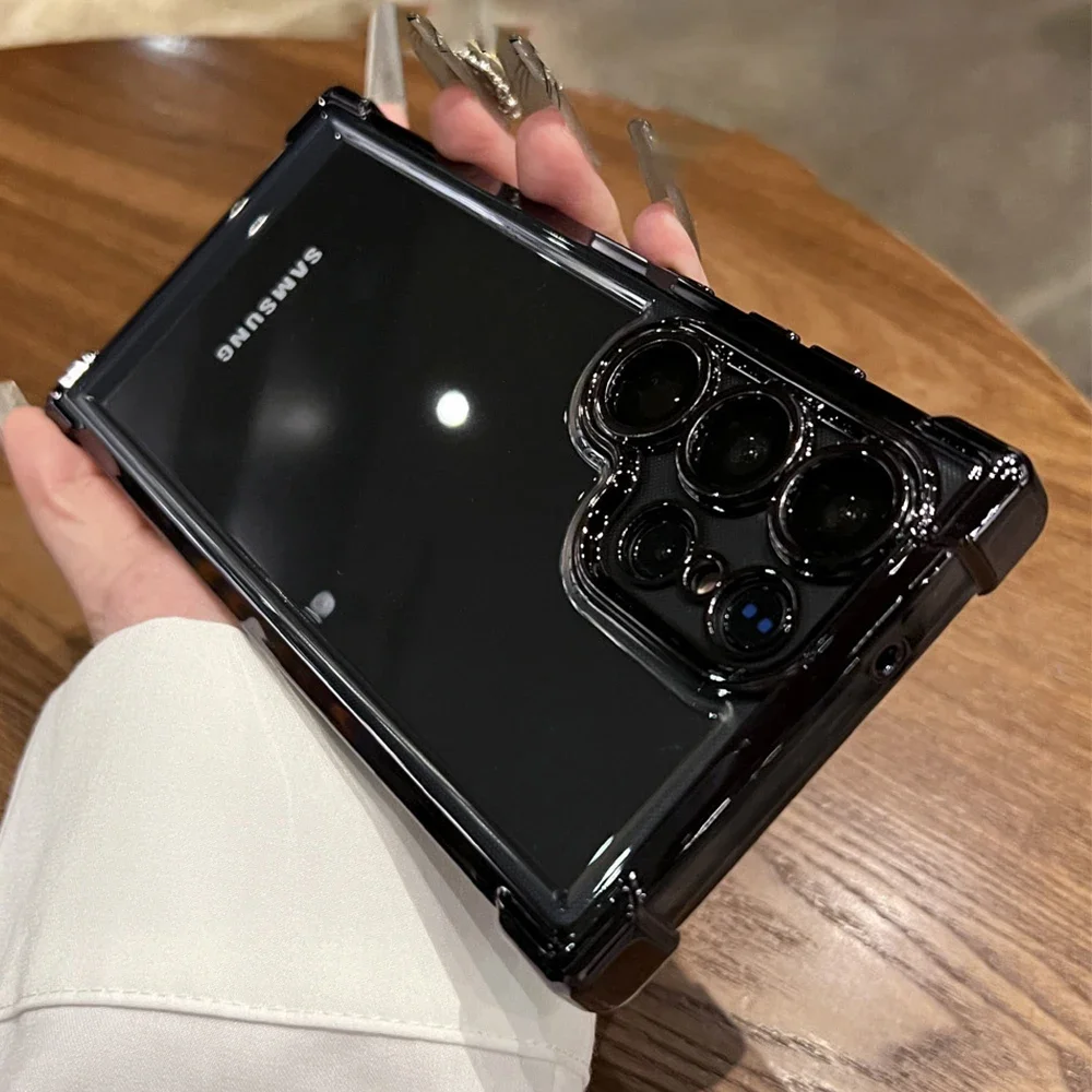 Plating Armor Transparent Case For Samsung S25 Ultra S24FE S23 FE S22 Plus A54 A53 A55 A34 A35 A25 5G Shockproof Acrylic Cover - náhled 6