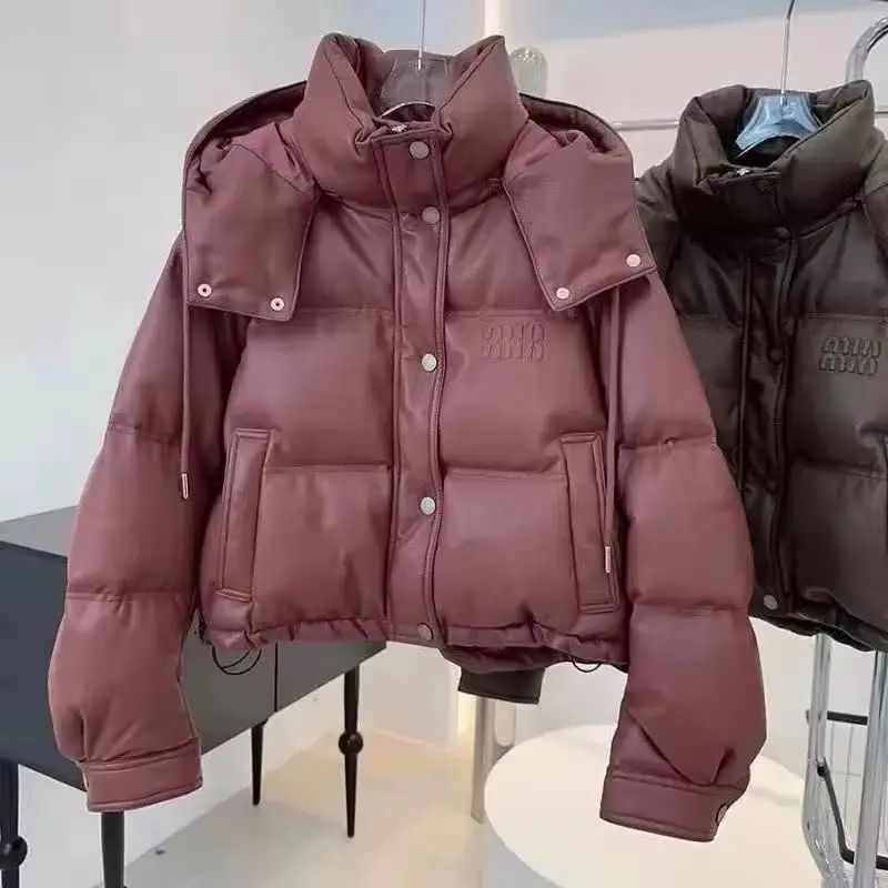 

Pu Skin Down Cotton Jacket Women's Winter New Hooded Parkas Coat Female Thicken Warm Student Cotton Padded Outerwear Ladies Tops