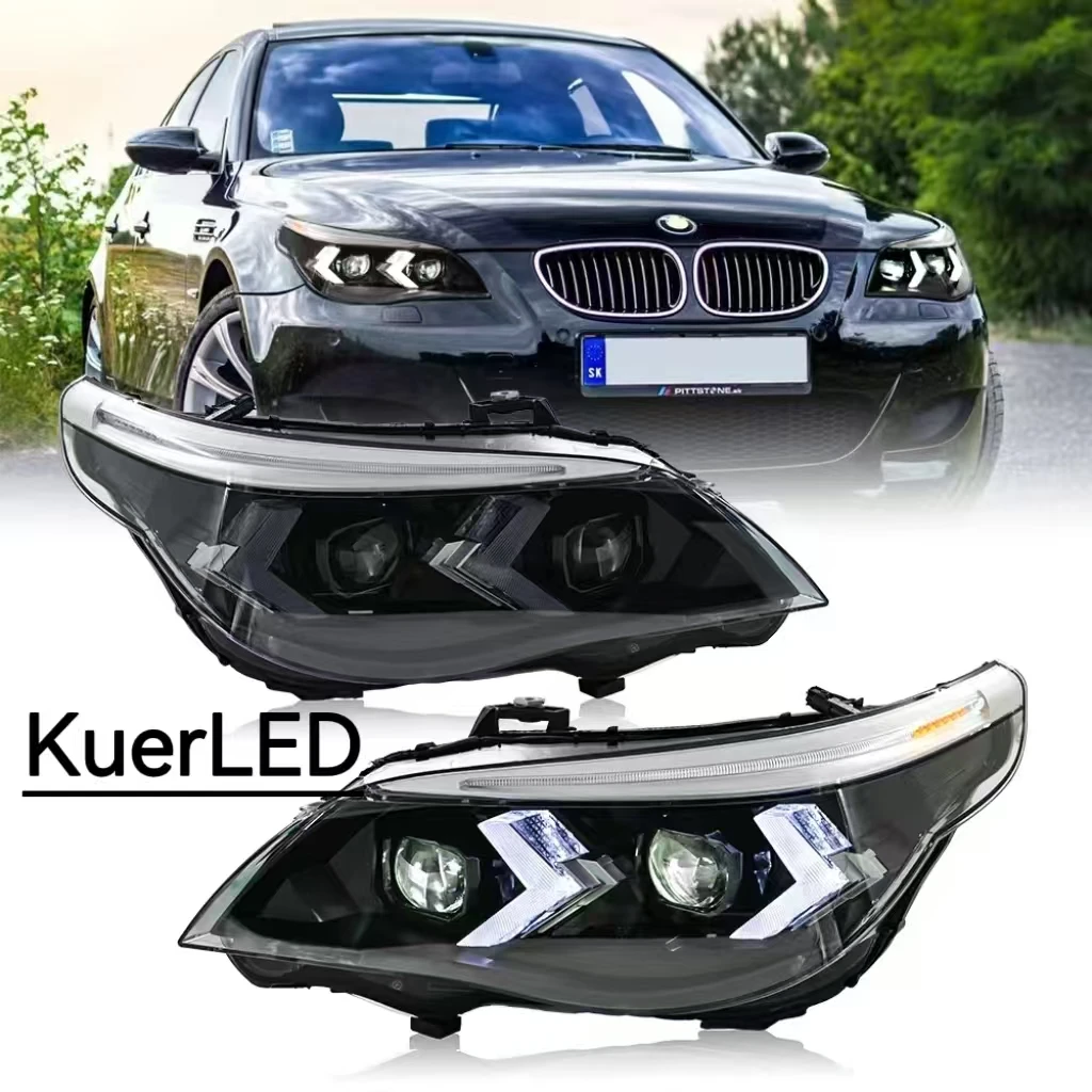 KuerLED المصابيح الأمامية لسيارات BMW E60 E61 2005-2007 2008-2010 5-Series LED زوج من المصباح الأمامي اكسسوارات السيارات العارض ضوء السيارة #1