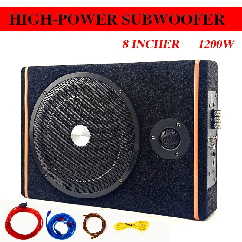 Subwoofer para coche ultrafino de alta gama, subwoofer para asiento de 8 pulgadas, subwoofer de 1200W para coche.