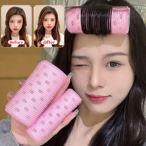 Rodillos de pelo autoadhesivos, herramientas de estilismo mágicas portátiles para perezosos, uso doméstico, rodillo de pelo rosa, trenzadores de belleza para peluquería