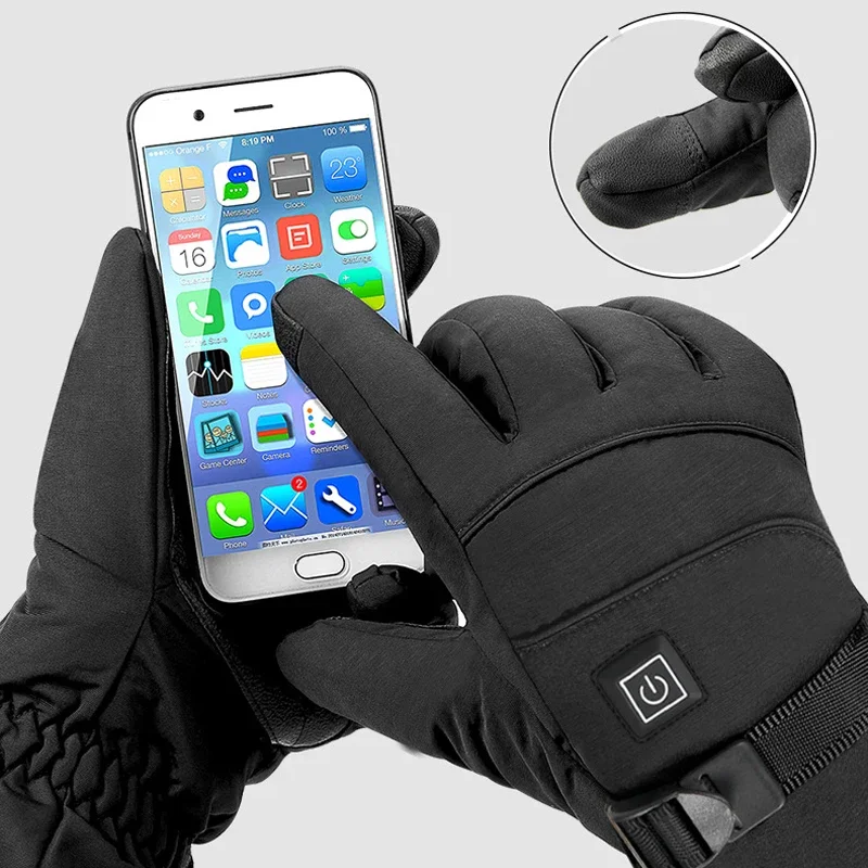 Motorcycle Gloves Winter Heated Gloves Moto Heating Guantes USB Hand Warmer Full Fingers Gloves Electric Thermal Heated Gloves