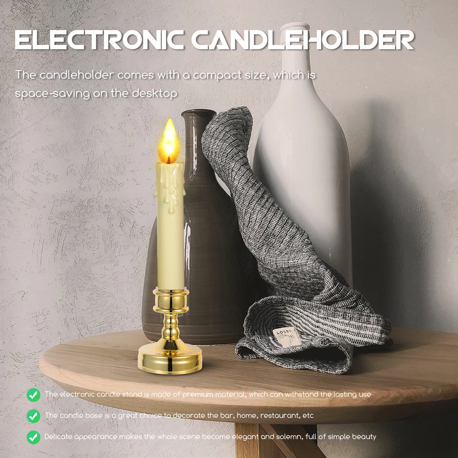 

6pcs Electronic Holder ABS Flameless Candlestick Home Desktop Space-Saving Elegant Atmosphere Bar Restaurant