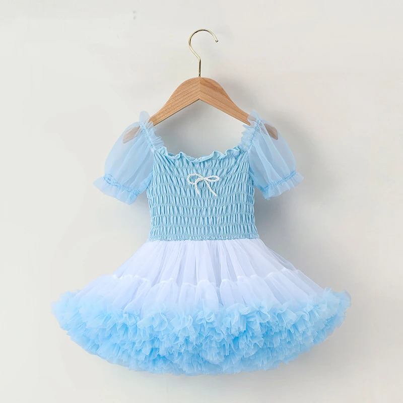 New Cute Baby Girl Dress Solid Color Bubble Sleeve Fluffy TUTU Baby Dresses Sweet Baby Girl Clothes Birthday Princess Frocks