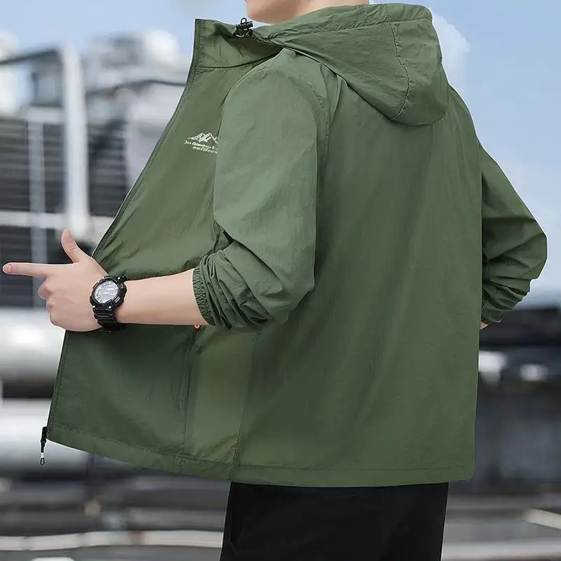 

Летняя мужская тонкая однослойная спортивная куртка из ледяного шелка, ультра легкая ветровка, уличная модная повседневная свободная посадка ort Sve