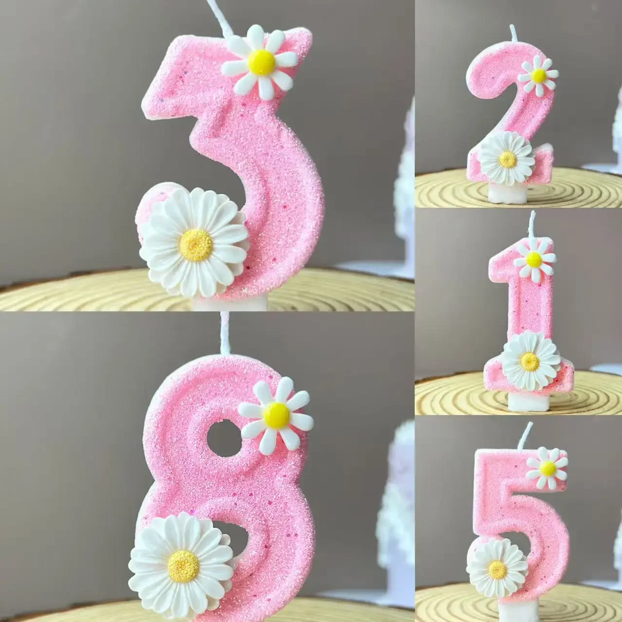 Geburtstagskerzen-Kuchenaufsatz: Rosa Gänseblümchen, Weiß, Farbwechselnd, Kreative 0-9 Kerzen, Blumen-Digitalkerzen für Mädchen-Geburtstagsfeier-Dekoration
