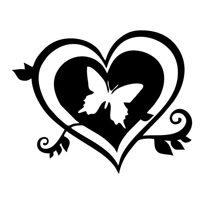 Creative Butterfly&Heart Vinyl Car Stickers Individual  Styling Decal PVC 13.4*10.6CM