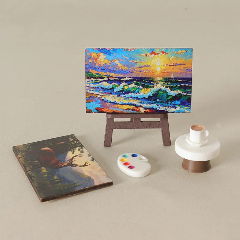 Dollhouse Painting Board Vintage-Style Oil Painting Replica Art Tools Model DIY Accessories Desktop Miniature Decorations