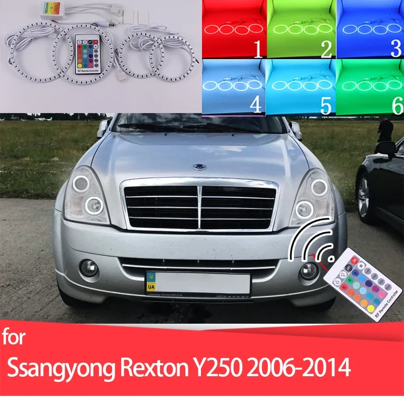 

LED Light Rings RGB multicolor RF Remote Control Ring Angel Eyes for Ssangyong Rexton Y250 2006-2014 Headlight Accessories