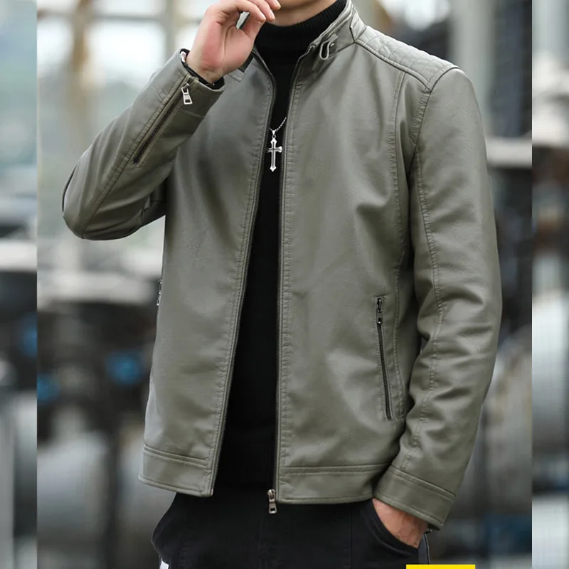 

2024 autumn new thin leather jacket men's business casual men's PU leather jacket versatile top men clothing