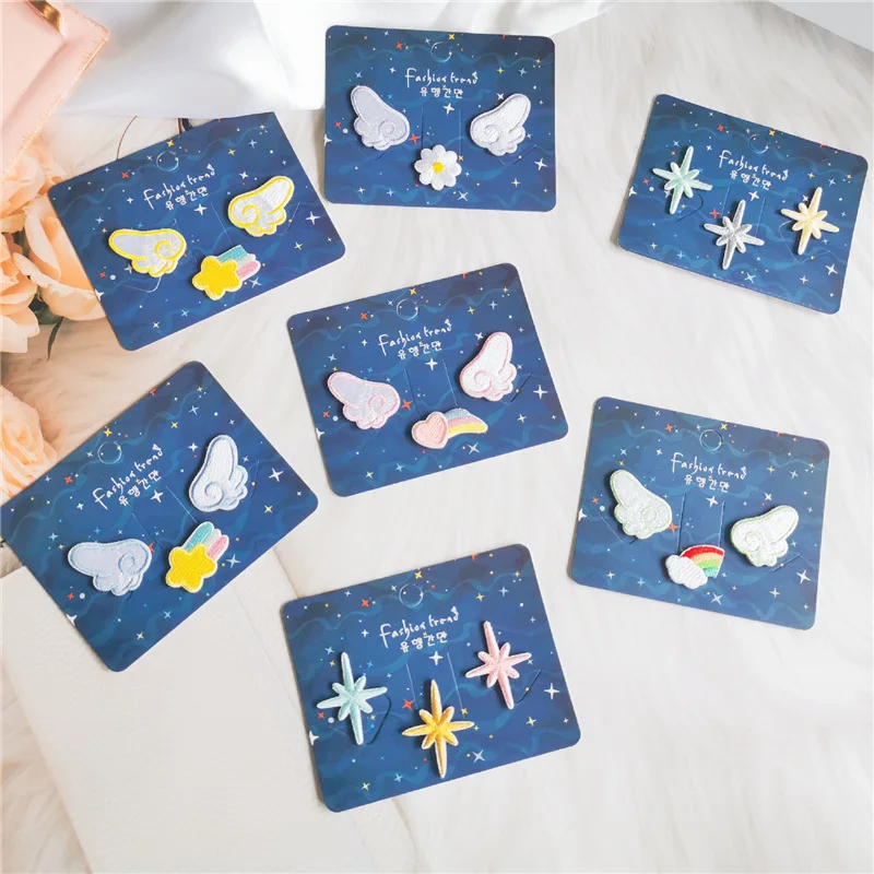 Sneaker Patches Embroidered Angel Wings Stars Self Adhesive Decals Cute Girls Colorful Fabric Applique for White Sneakers Travel