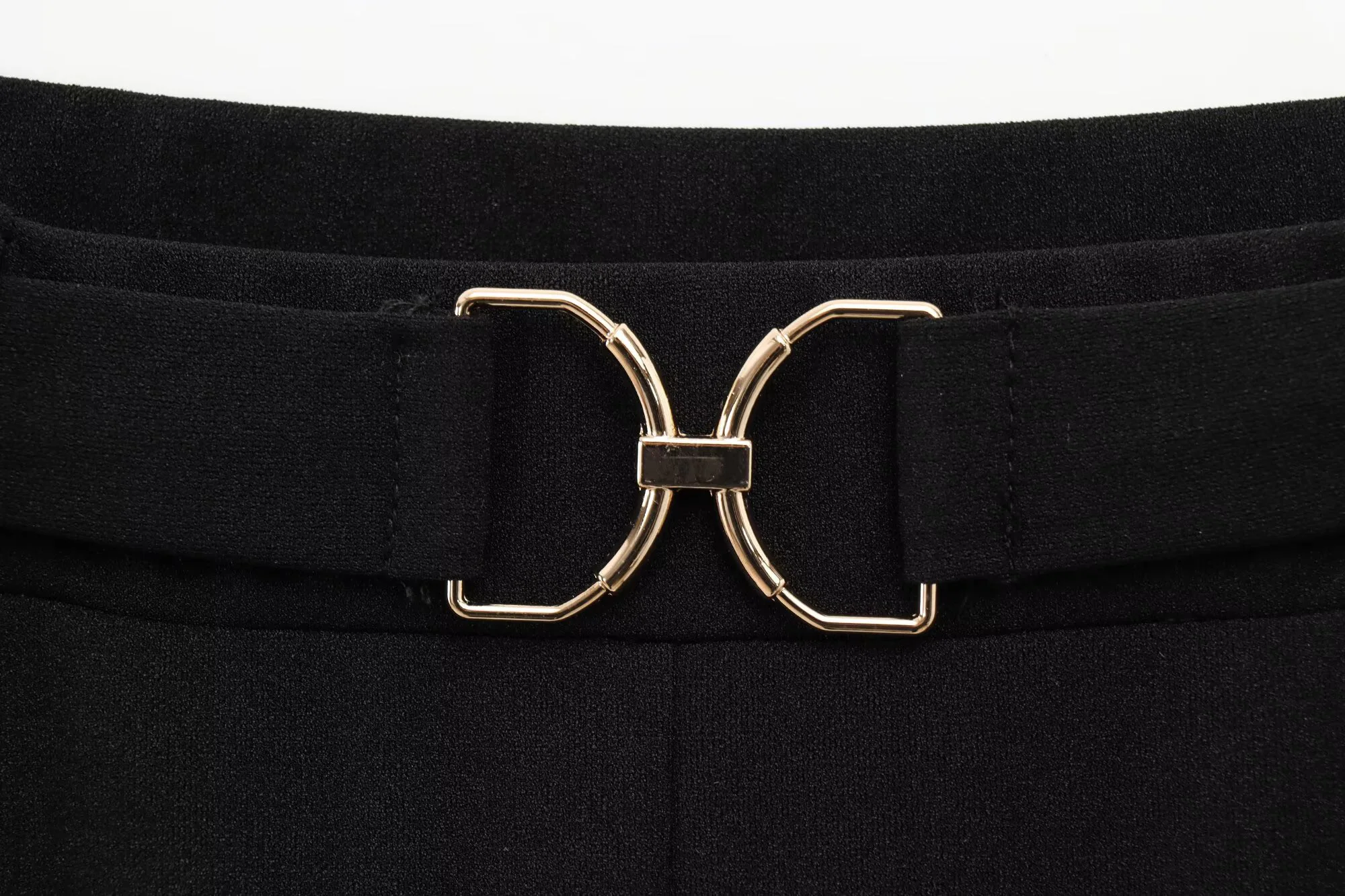 ヨーロッパとアメリカンスタイル 2025 春通勤メタルバックル装飾弾性ハイウエストストレートレッグフォーマルパンツ