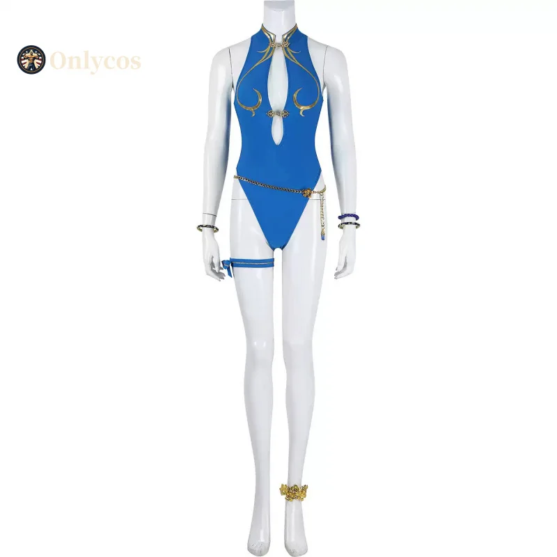 Street Fighter 6 Chun-Li Swimsuit Cosplay Costume Full Set Uniform Role Play Halloween Carnival Party Outfit Onlycos view 3