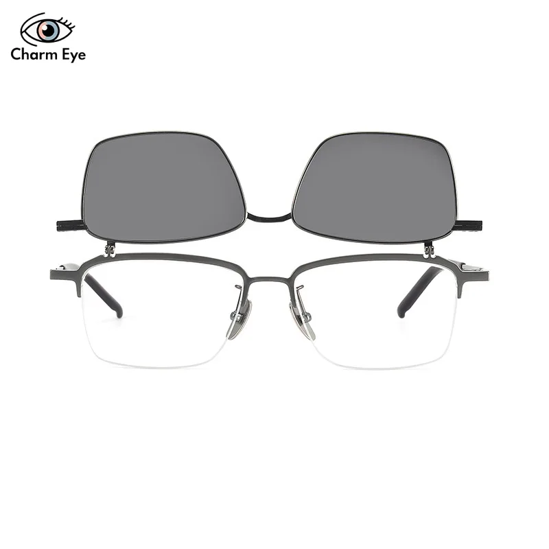 أزياء الرجال الاستقطاب النظارات الشمسية الراقية الوجه يصل إطار التيتانيوم النقي يمكن إقرانها مع العدسات الطبية لقصر النظر