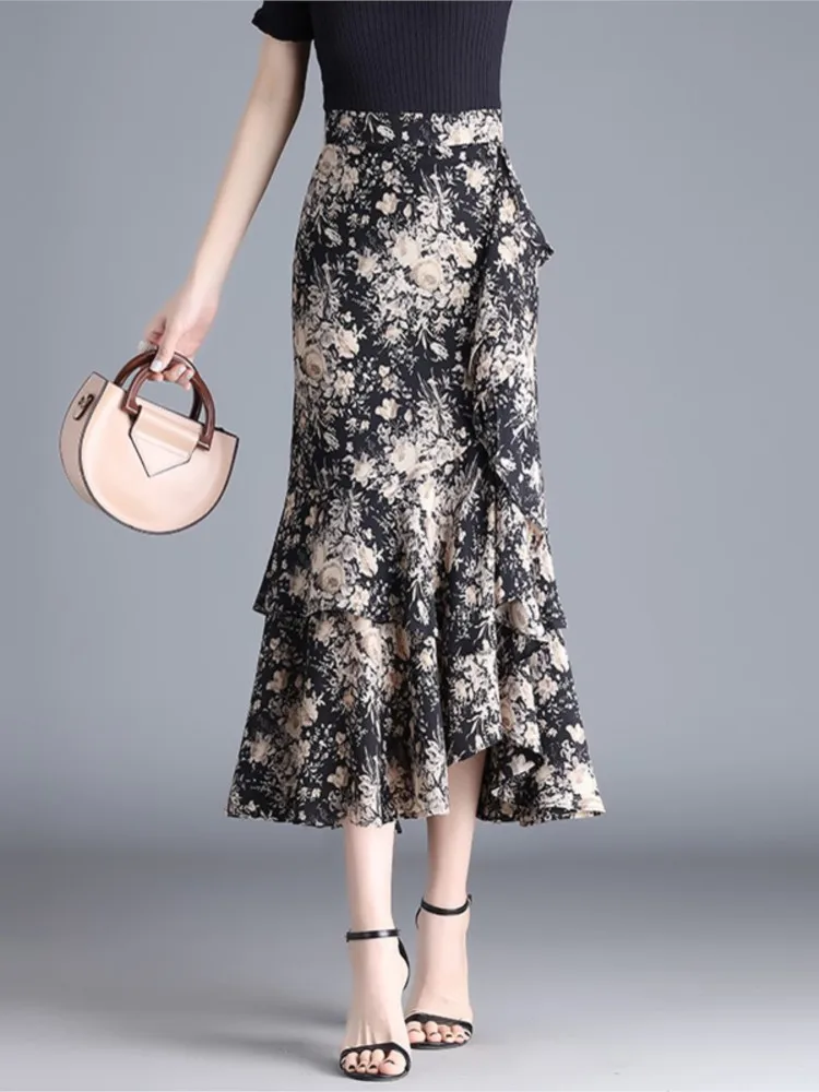 

Женская мода, нерегулярные шифоновые юбки «рыбий хвост», элегантная летняя роскошная вечерняя юбка с эластичной резинкой на талии, женские длинные юбки с оборками