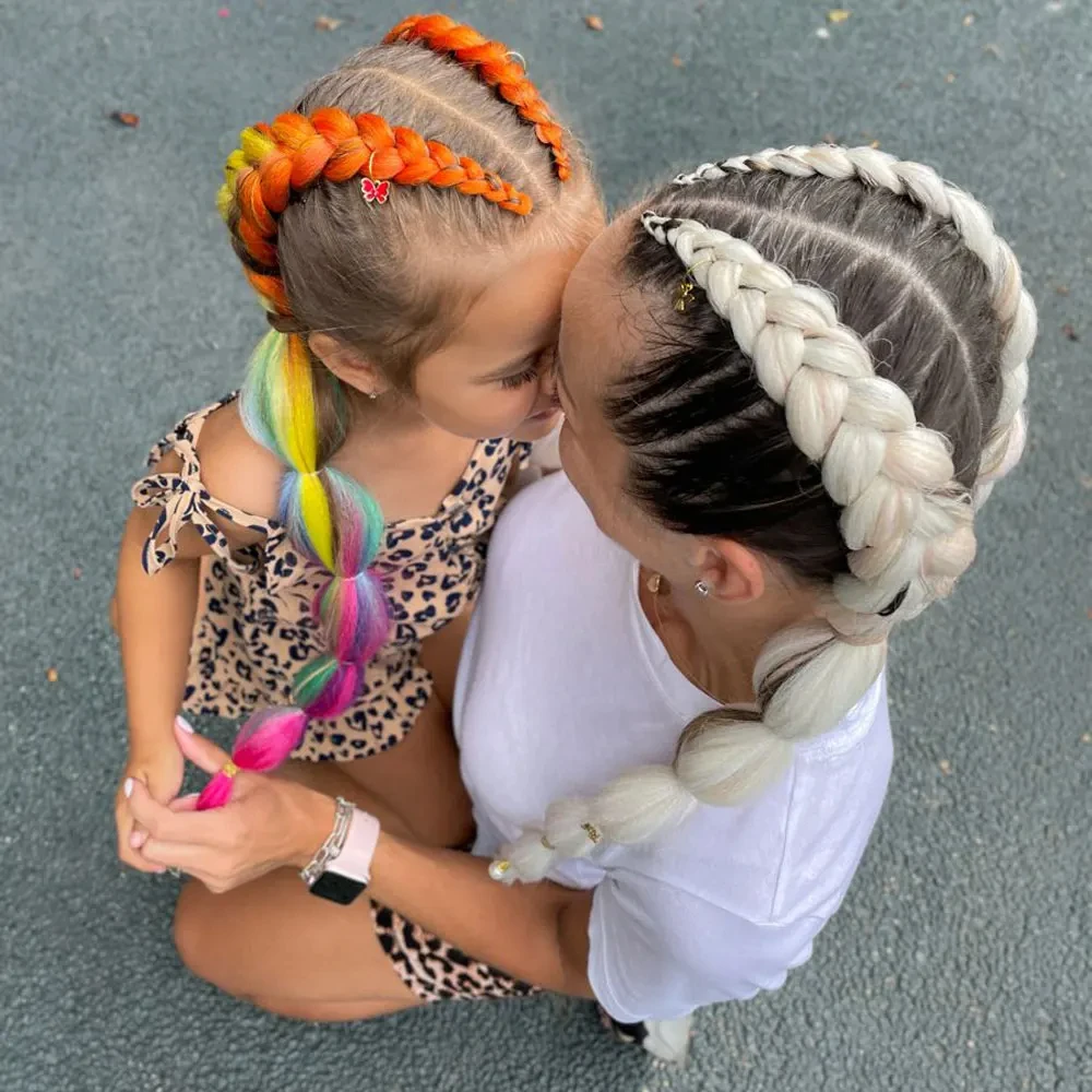 AZQUEEN 24 بوصة جامبو الضفائر ملحقات جدائل شعر صناعية الأفرو أومبير اللون كانيكالون الشعر للأطفال جديلة