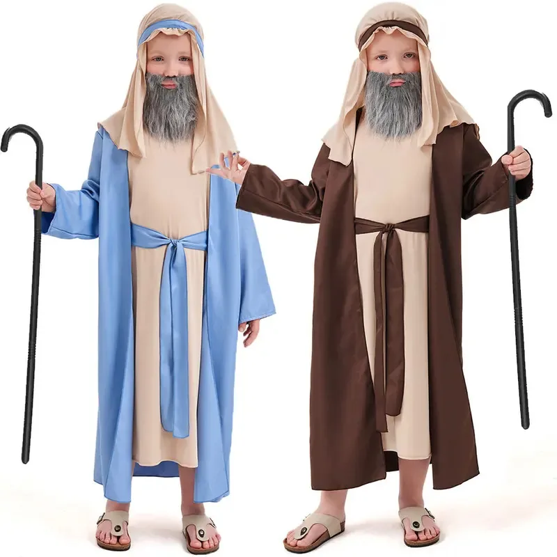 YI01 Umorden Bambini Bambino Medio Oriente Arabo Arabo Anziano Costume per Ragazzi Pastore Cosplay Abito Con Barba 3-16Y Tween Adolescenti Jk8 * @