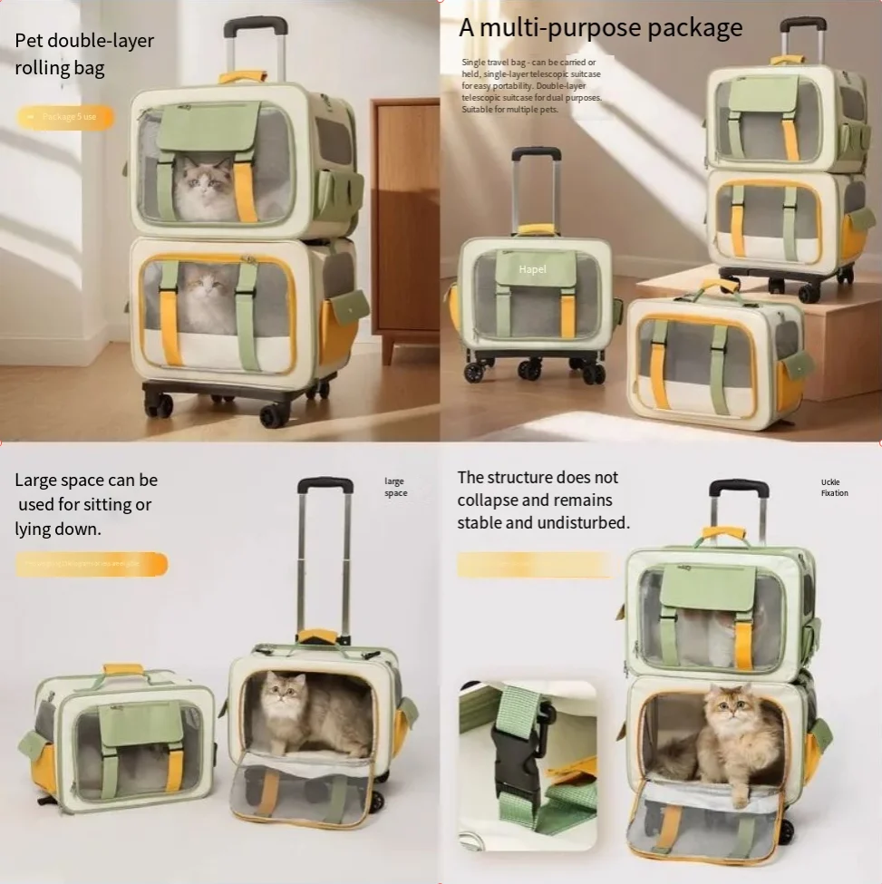 Portable Cat Backpack Multi Pet Air Case Trolley Large Capacity Dog Carrier Suitcase