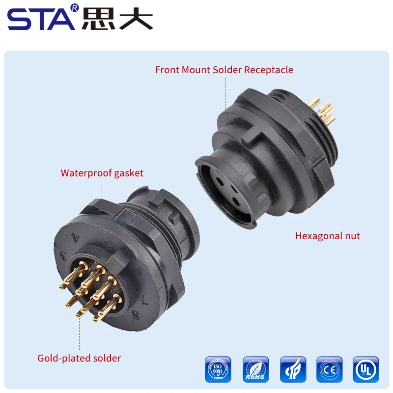 E10 Equivalent LTW PCB Panel Mount Built In Waterproof Connector Bayonet 2 3 4 5 6 7 8 10 12 Pin Socket