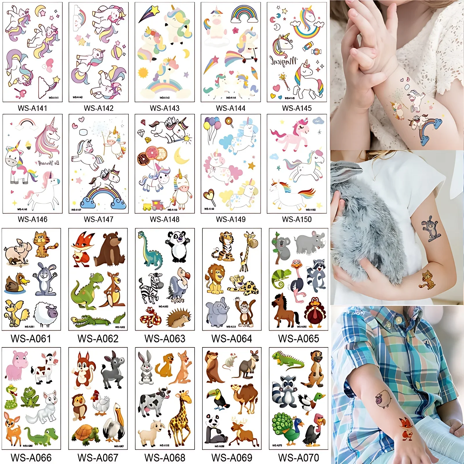 20pcs/set Waterproof Animals Unicorn Fake Tattoo for Little Girls Boys Cartoon Cute Temporary Tattoo Adhesive pegatinas ninos