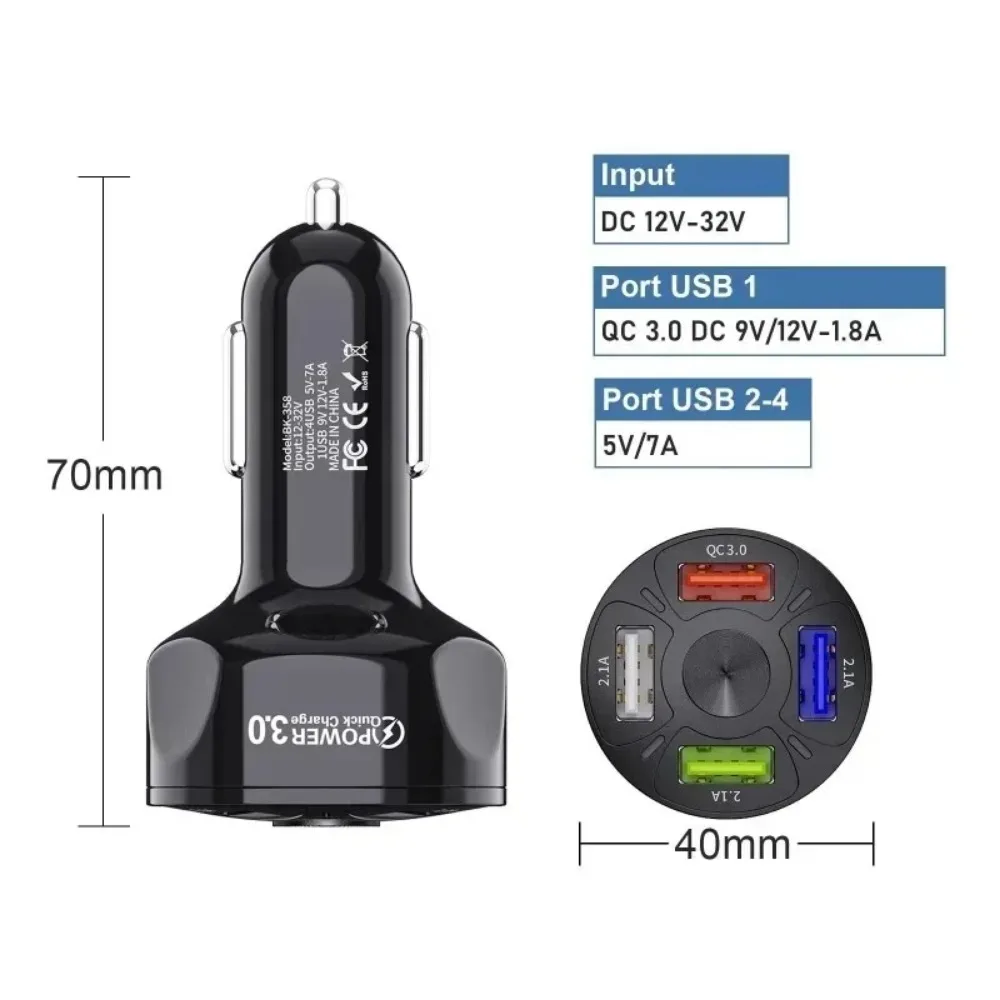 3.0 Adapter Splitter Cigarette Lighter Extension for Car Charger Display Charging Accessories Fast LED Car