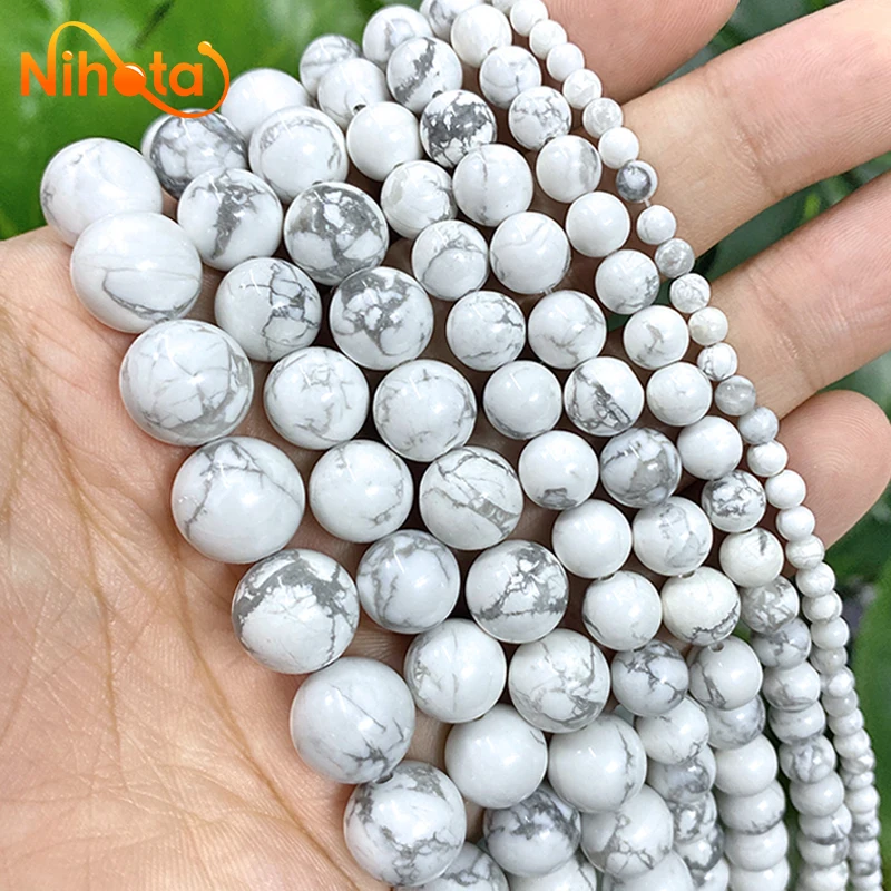 Natural Stone White Howlite Turquoises Round Loose Beads DIY Bracelet Earrings Rings for Jewelry Making 15