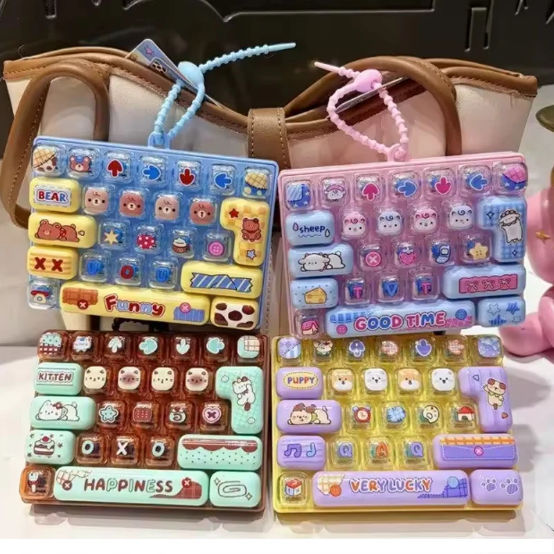 26Grid Keycap Clicker Anti Stress Fidget Keyboard Keychain Decompression Button Cartoon Hand Relax Party Favor Gift 26구 키캡 키링